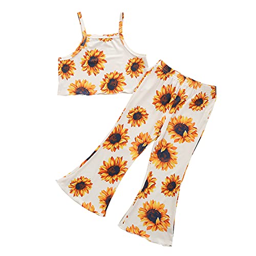 Toddler Kids Baby Girl Flare Outfits Strap Crop Tank Top Wide Leg Pants Bell Bottoms Summer Casual Clothes Set