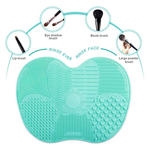 Makeup Brush Cleaning Mat, Easkep Silicone Cleaner Pad Portable Washing Tool Scrubber with Suction Cup Set of 2 Cosmetic (Green+Pink) - Thumbnail 4
