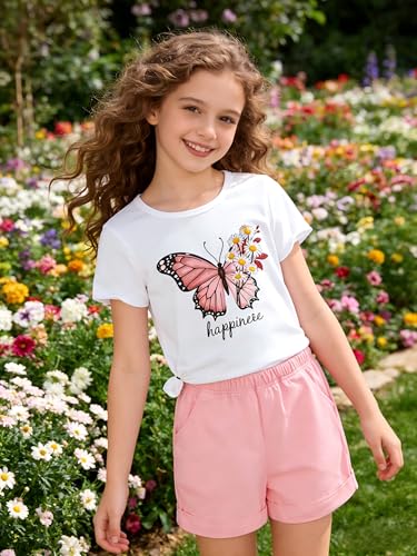 Image of KIDLAGA Girls Two Piece Sets Cherry Pattern Short Sleeve Shirts and Shorts Set With Pockets Girls Summer Outfits Size 7-14