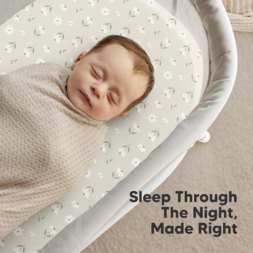 Image of 2pk Organic Baby Bassinet Sheets Boys, Girls, Fitted Sheet (Daisies) | 100% Cotton Bassinet Mattress Sheets, Compatible with Halo Bassinest Swivel Sleeper, Graco, Baby Delight, Universal Fitted