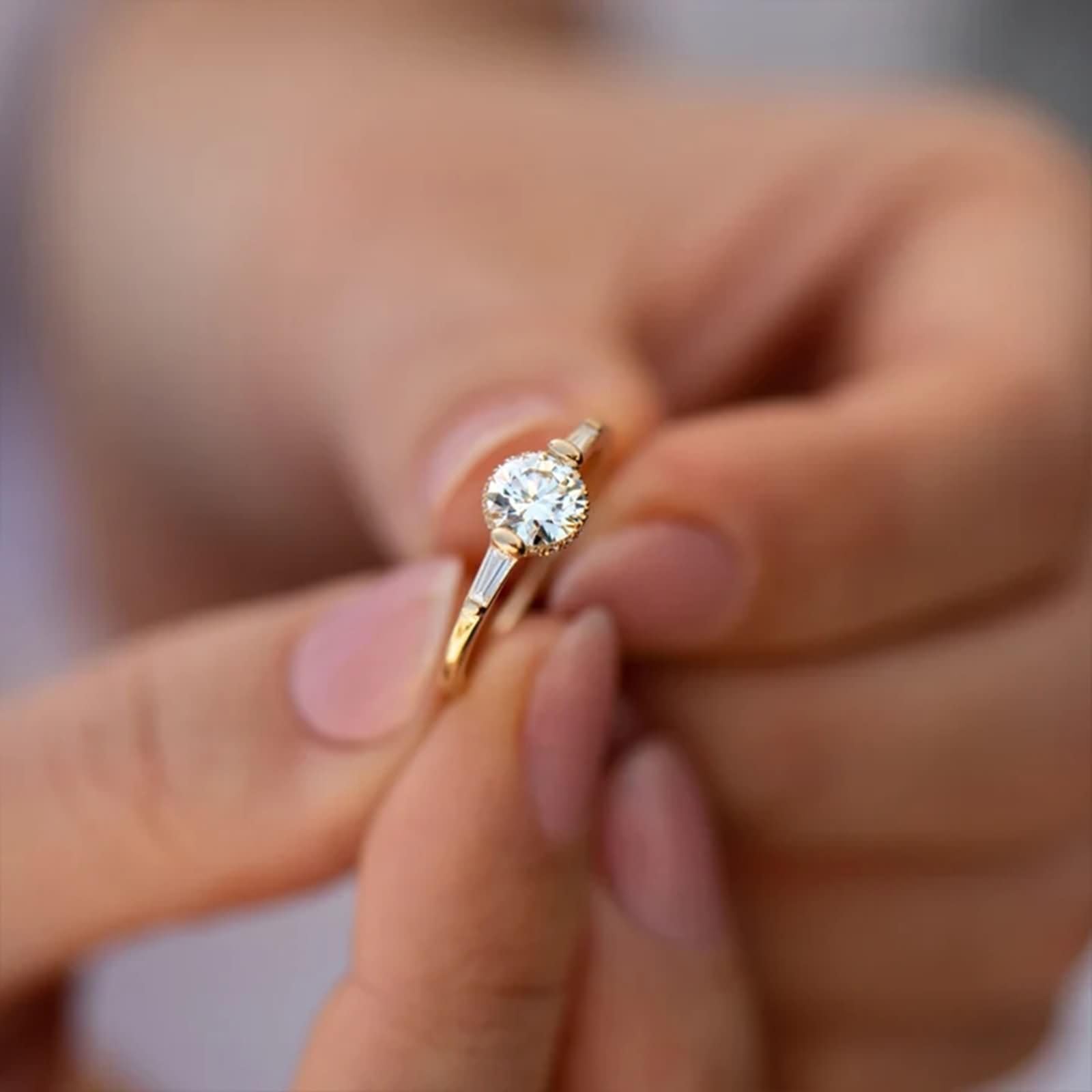 Anelli Donna Eternity 5x5mm Rotondo con Moissanite, Anello Donna Oro Giallo 9K/14K/18K, Oro