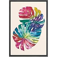 SIGNWIN Framed Canvas Wall Art Multicolor Rainbow Tropical Monsteras Leaves with Orange Botanical Plants Watercolor Abstract Modern Colorful for Living Room, Bedroom, Office - 16