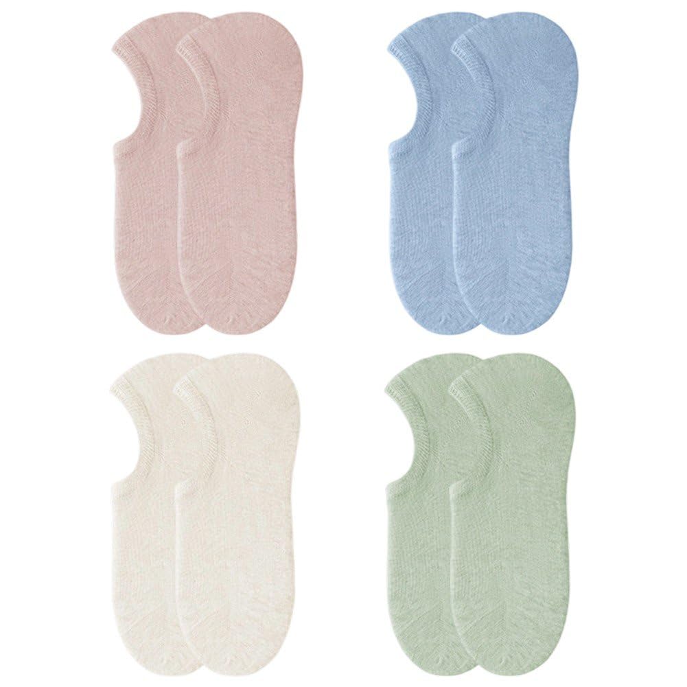 Ppmter 4 Pairs No Show Socks for Women Non Slip Invisible Socks Breathable Cotton Low Cut Ankle Socks