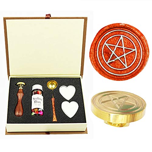 Five-Pointed Star Wax Seal Stamp Kit, YGHM Gift Book Box Rosewood Handle Wax Beads Melting Spoon Set, Wedding Invitations Letters Vintage Seal Stamp