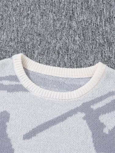 Men's Spring Autumn Casual Pullover - Graffiti Textured Pattern Round Neck Contrast Color Knitted Sweater3