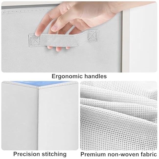 Cube Storage Boxes 10.5x10.5x11 Foldable Fabric with Handles Collapsible for Home Office Nursery Organiser - Clothes Basket Containers, White, 8 PCS