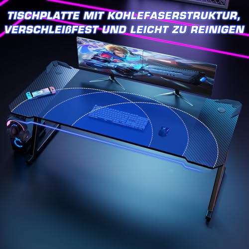 Gaming Tisch 180 x 80 cm, Z-Frame Gaming Schreibtisch mit Getränkehalter, Kopfhörer Haken, Computertisch PC Tisch Ergonomischer Gamer Tisch – Bild 6