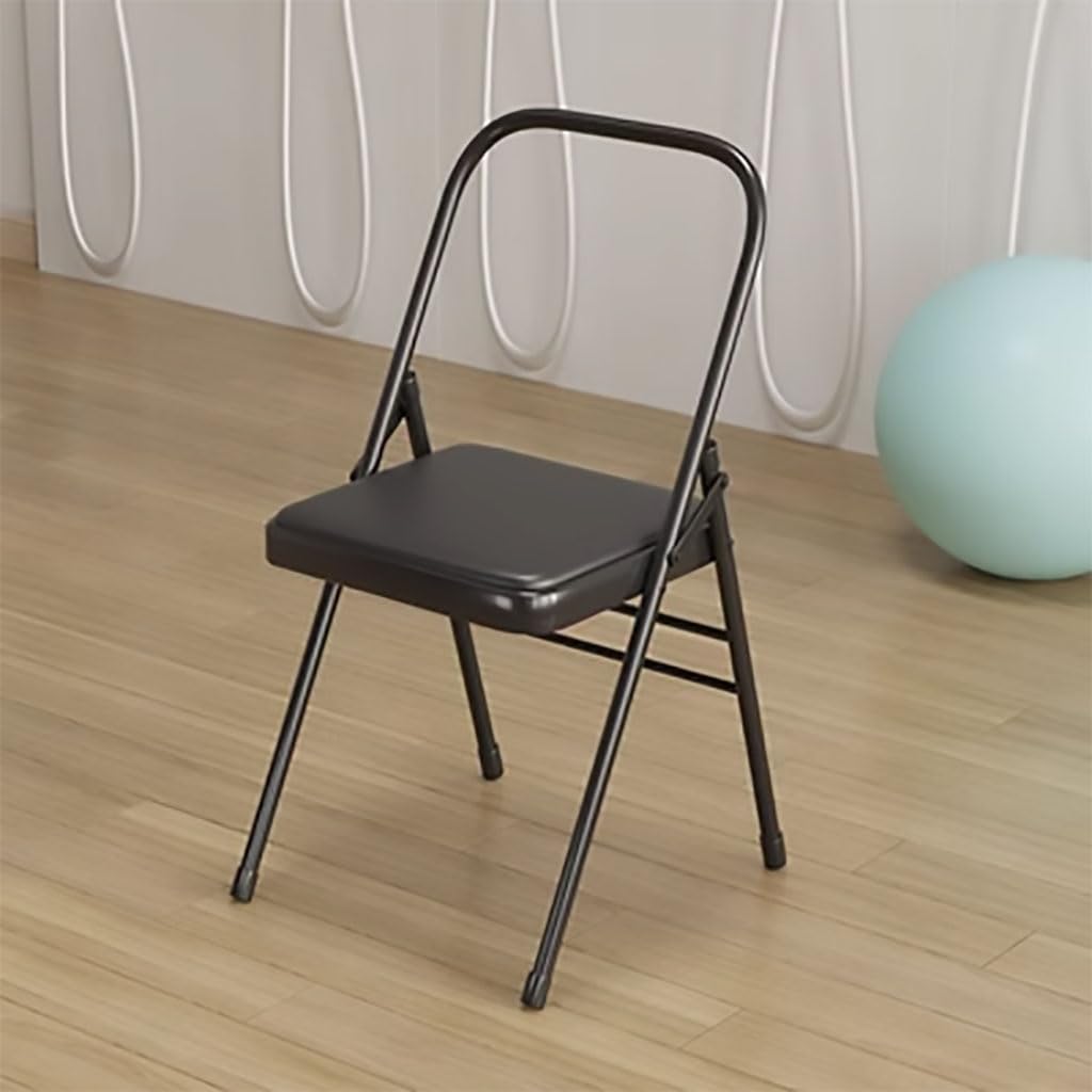 Sedia Ausiliaria per Yoga,Sedia Yoga Senza Schienale,Sedia Yoga Pieghevole Portatile con Copri Piedini Antiscivolo,Pelle PU,Design A Doppia Trave,Sedia Yoga Iyengar, Nero,Black
