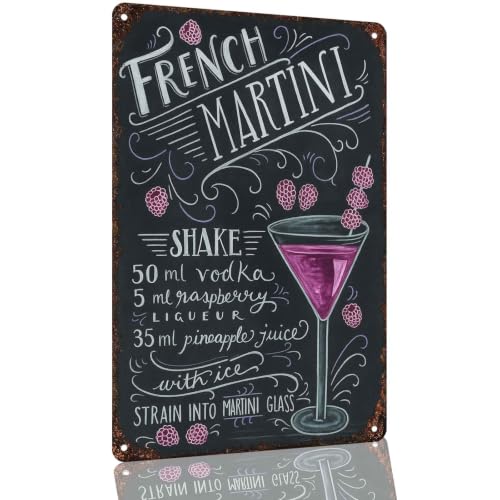 French Martini Cocktail Recipe Farmhouse Aluminum Metal Sign 8 x 12 Inch