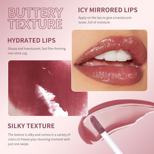 Image of 5 Pc Honey Butter Lip Stain Set, Tinted Lip Oil Gloss, Moisturizing Hydrating Plumper Liquid Lipstick Lip Blam for Women, Lightweight Lip Liner Effect, Vegan Brown Nude & Berry Mauve (#1 #4 #7 #8 #12)