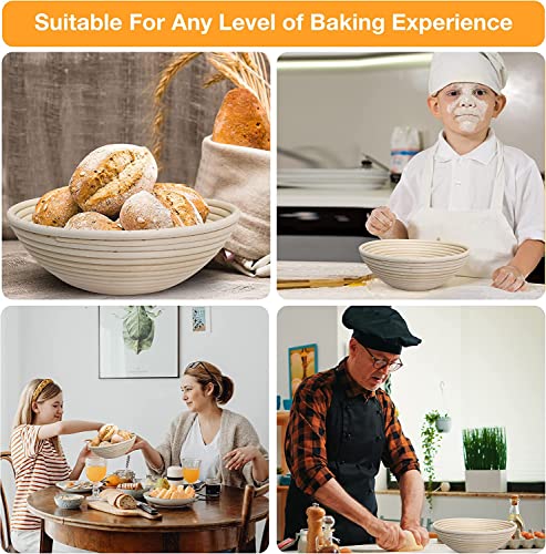 Lithos Bread Proofing Basket Set Of 2-10 Inch Round Banneton Baskets Kit - Splinter-Free Rattan Bowl, Non-Stick, Cloth Liners & 4 Accessories - Bake Bread Gifts For Home Bakers #TOP7