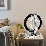 HMRCYTE Silver Crystal Table Lamp, 11.8" Metal Crystal Table Lamp, Bedside Round Crystal LED Table L