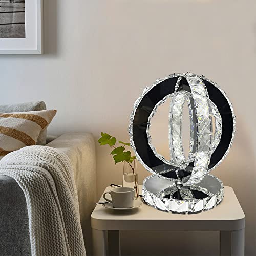 Hmrcyte Silver Crystal Table Lamp, 11.8" Metal Crystal Table Lamp, Bedside Round Crystal Led Table Lamp With 3 Colors, Modern K9 Diamond Large Nightstand Desk Lamp For Living Room, Bedroom, Home Decor #TOP9