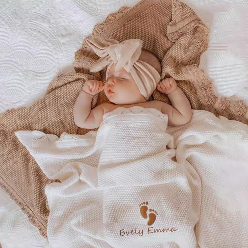 Dyoart Personalized Embroidered Baby Blanket, Luxurious Cotton Newborn Swaddle Blankets, Soft and Lightweight, Ideal for Stroller and Nursery Throw Blankets, Toddler Baby Boys Girls Gifts