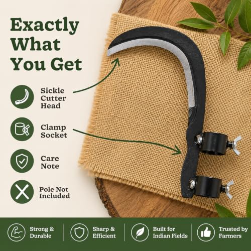 Grass Sickle Cutter Head | Heavy Coconut Plucker with Adjustable Handle Clamp | Razor- Sharp Metal Blade for Tree Branches, Grass, Weeds, Gardening | Multipurpose Agricultural Hand Tool - Image 7