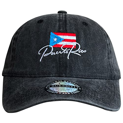 Bukesiyi Puerto Rico Flag Embroidery Baseball Cap Vintage Adjustable Dad Hats for Men & Women Strap Snapback Washed Black