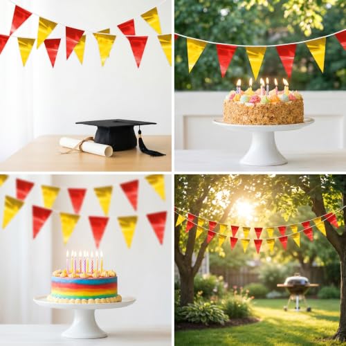 Image of 65FT Red Gold Glitter Triangle Pennant Banner Flag Metallic Bunting Fabric Garland for Christmas Graduation Anniversary Birthday Engagement Wedding Anniversary Casino Party Decorations Supplies