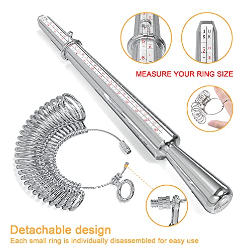 Ring Sizer Measuring Tool Metal Combination Suit For Finger Sizing Measuring,Jewelry Making,Ring Deformation Correction Us Size 0-13 Attached Special Storage Box,Maintenance Hammer And Polished Rod #TOP1