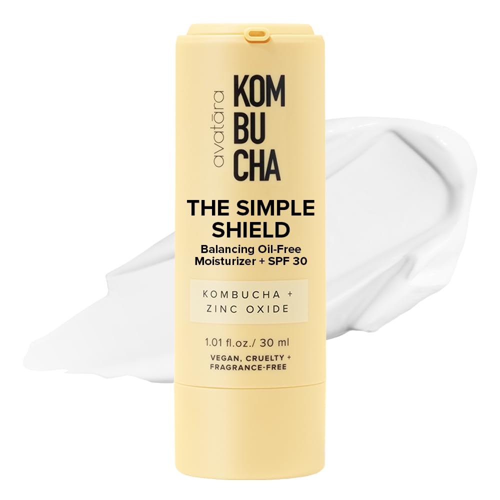 Avatara - Kombucha The Simple Shield Face Sunscreen, Zinc Oxide SPF Moisturizer, Moisturizer with BHA and Hyaluronic Acid, Mineral Sunscreen for Face, Teen Skincare, 1.01 fl. Oz.