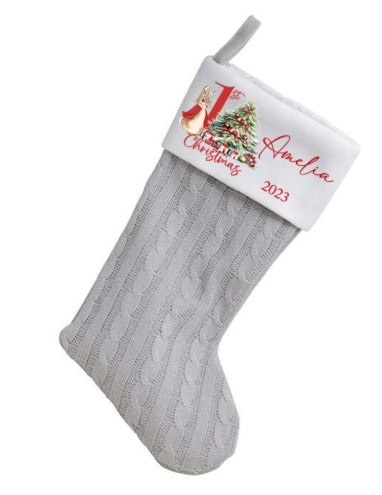 Hoolaroo Personalised Baby My 1st Christmas Stocking Xmas Baby Pink Bunny Rabbit Boy First Christmas 1st New Newborn Girl