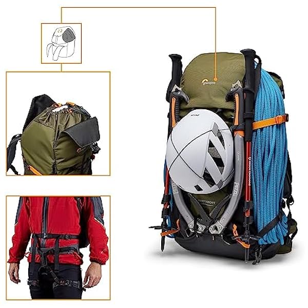 Lowepro PhotoSport X Backpack 45L AW with Recycled Fabrics, Camera Backpack for Reflex and Mirrorless, Rear Access, Removable Camera Insert, Mountaneering Dedicated Features, Size M/L, Dark Grey/Green