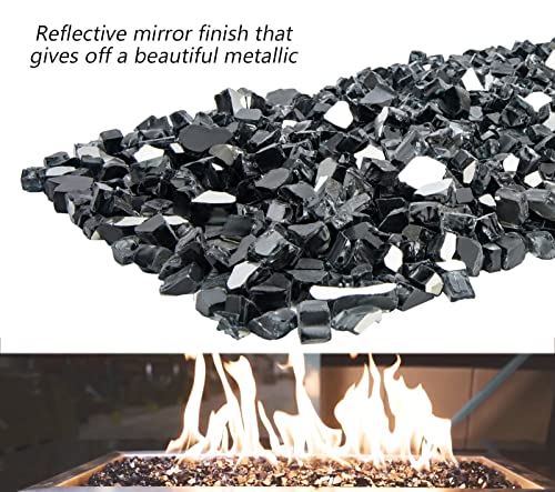 Yohib 10 Pound Fire Glass For Propane Fire Pit, 1/2-Inch Reflective Fireplace Glass Rocks For Fire Pit Table, Gas Fire Pit Stones (Black) #TOP6