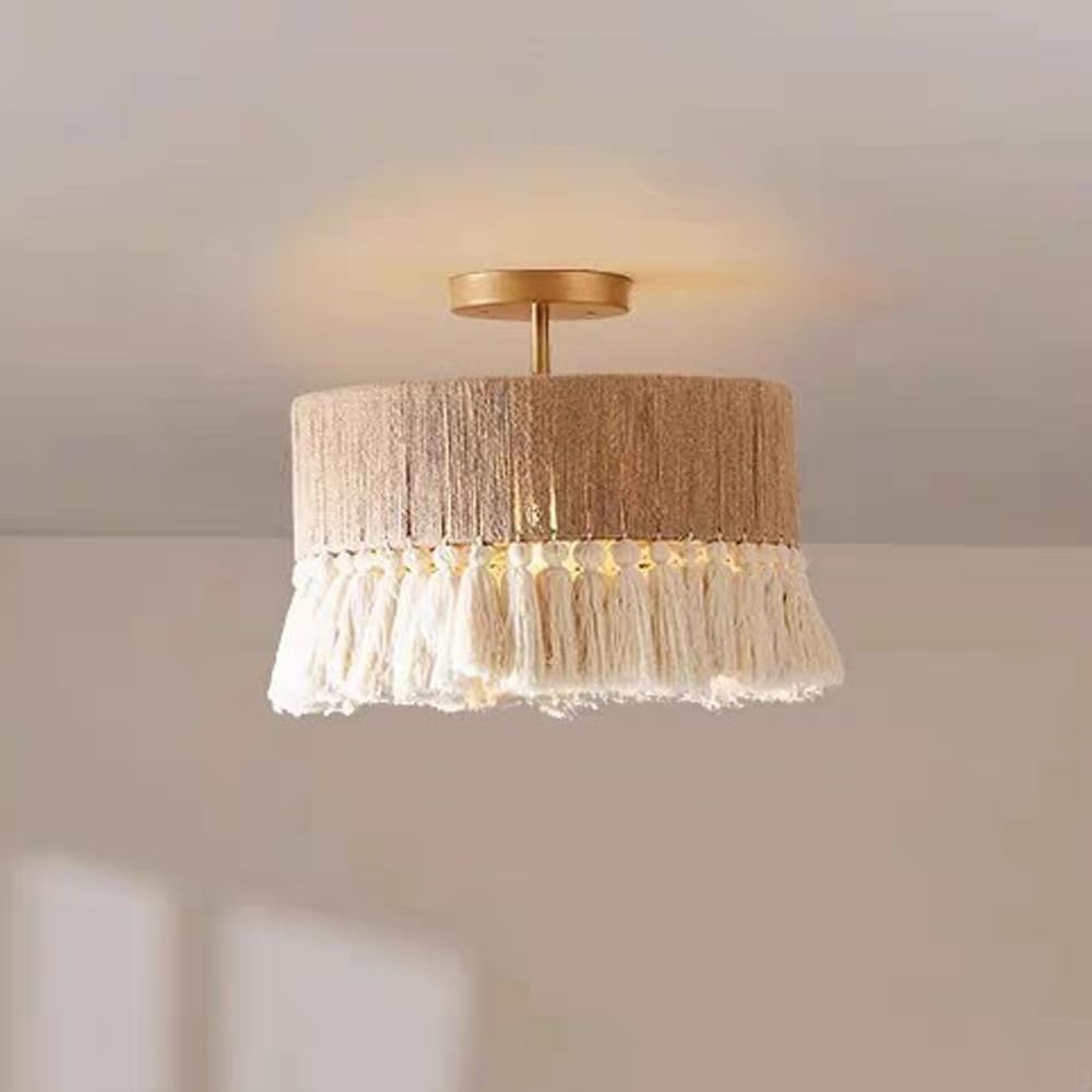 Lustre de Plafond Vintage en Chanvre Tissé Haute Qualité de Style Ferme