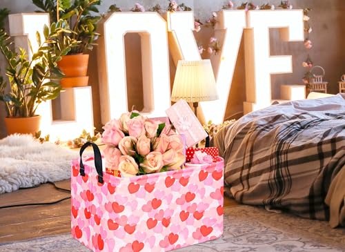 Image of Valentine's Heart Storage Basket Gift Laundry Bins Collapsible Storage Baskets Box Laundry Nursery Hamper for Home and Office Decoration with Handles