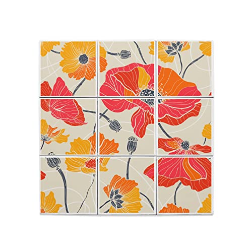 Carreaux céramique coquelicot 20x20 cm pour fresque murale florale 60x60 cm
