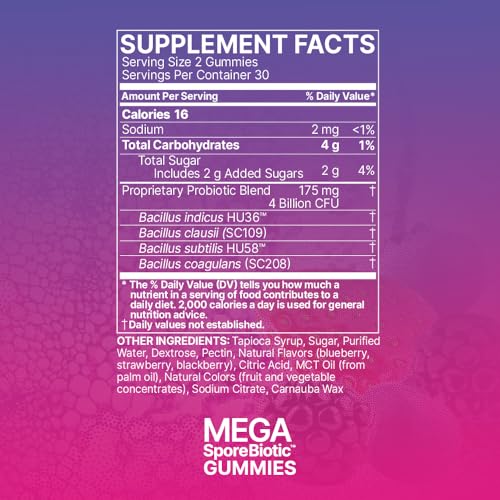 Image of Microbiome Labs Spore Based Probiotic Gummies for Women, Men & Children - MegaSporeBiotic Gummies - 4 Bacillus Probiotics for Digestive Health & Microbiome Support - Berry Flavor (60 Gummies)