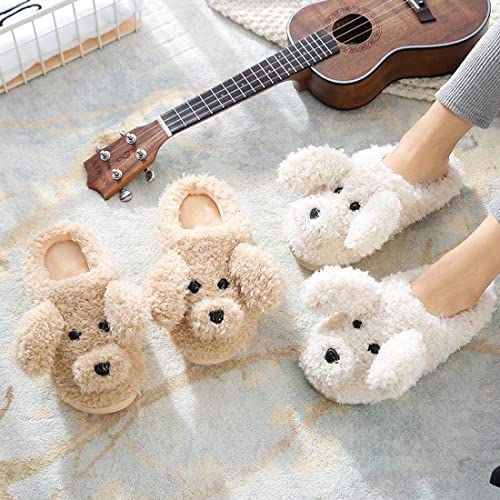Minetom Unisex Winter Baumwolle Hausschuhe Damen Herren Kinder Warm Bequem Plüsch Pantoffeln Niedlich Hund Tiere Slippers Flache Schuhe E Khaki 41/42 EU