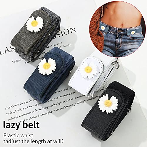 gofidin 4 Pack Female Waist Belt Invisible Elastic Belt Without Buckle for Women/Men Flowers Adjustable Stretch Band Jeans Accessories2