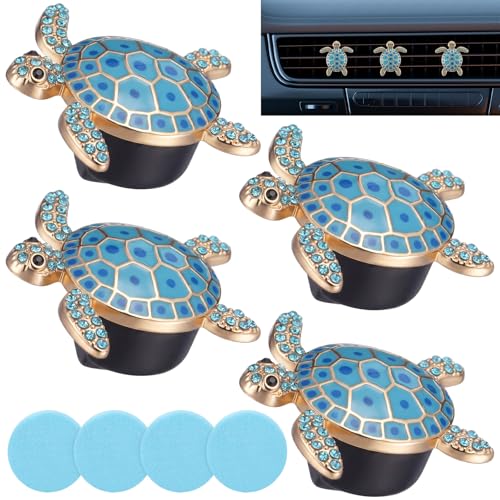 Image of Frienda 4 Pcs Sea Turtle Air Freshener Vent Clips, Crystal Rhinestone Car Diffuser, Cute Car Vent Decoration Accessories for Women