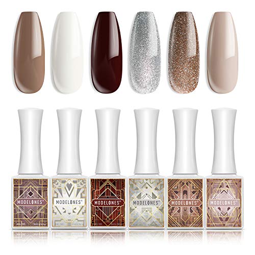 Modelones Gel Nail Polish Set - Art Deco Gold Silver White Burgundy Color