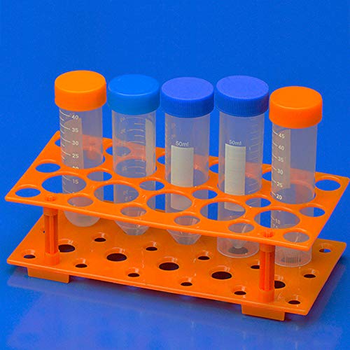 test tube rack centrifuge tube holder 2 pack - blue and orange for 10ml 15ml 50ml detachable plastic stand 28 well