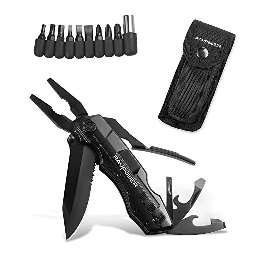 RAVPower 5-in-1 Multi-Tool Taschenmesser Multifunktions-Taschenwerkzeug in Langlebigem Schwarzen Edelstahl