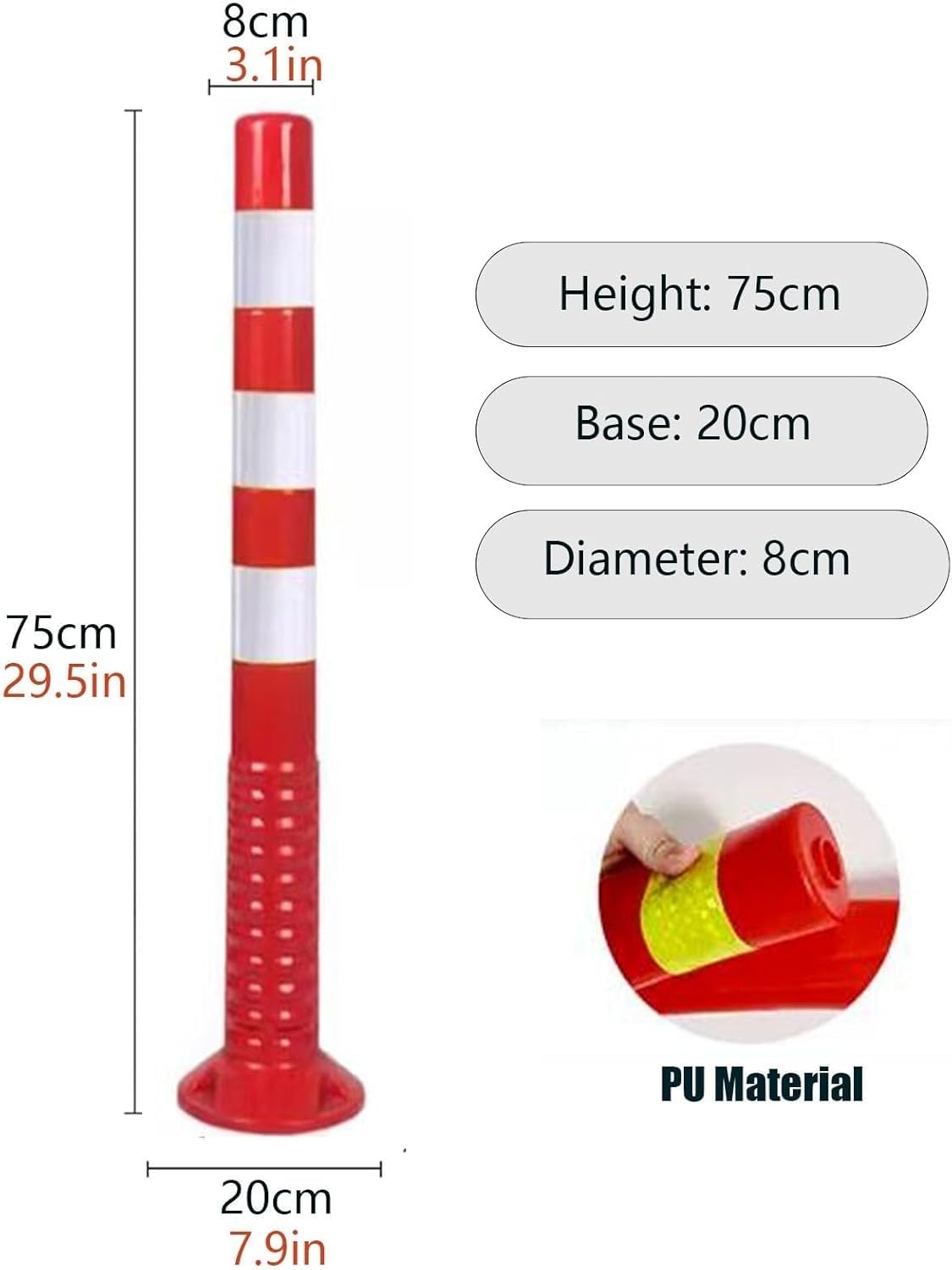 Cono De Tráfico, Barrera De Seguridad, Poste Delimitador, Poste Delimitador De Tráfico, Barrera Flexible con Bandas Reflectantes, Poste Bolardo De Seguridad para EST,2pc