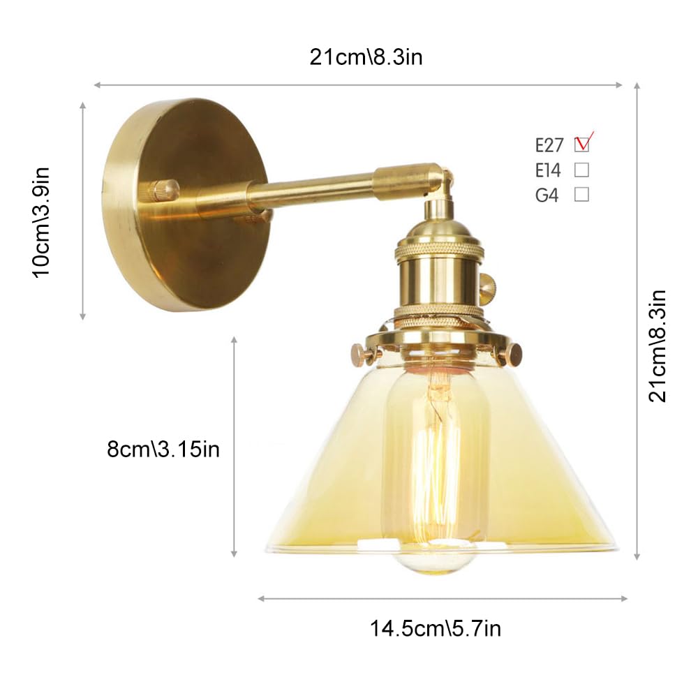 Applique da Parete Vintage con Interruttore, Lampada da Parete in Vetro, Luce da toeletta, Applique in Ottone Regolabili a 180 Gradi, apparecchio di Illuminazione da Parete Moderno cablato per co