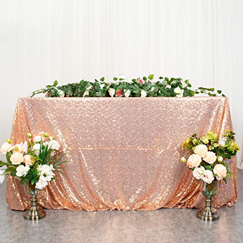 ShinyBeauty Sequin Tablecloth Rose Gold 60x102-Inch Rectangular Sequin Tablecloth Overlay for 6FT Table Glitter Tablecloth Cover for Wedding/Pary