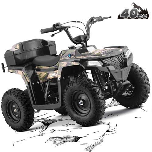 Image of XW-A19 40CC 4-Stroke Gas Powered ATV Quad for Kids 6+, Kids 4 Wheeler with Parental Speed Control, 15 MPH Max Speed, 165 lbs Capacity, Pull Start, LED Headlight and Rear Storage Box (Camo03)