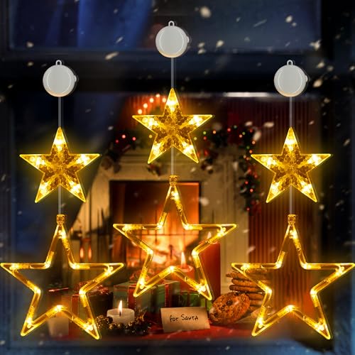 LuJasi LED Sterne Weihnachtsbeleuchtung, 3 Stück 45 LED Fenster...