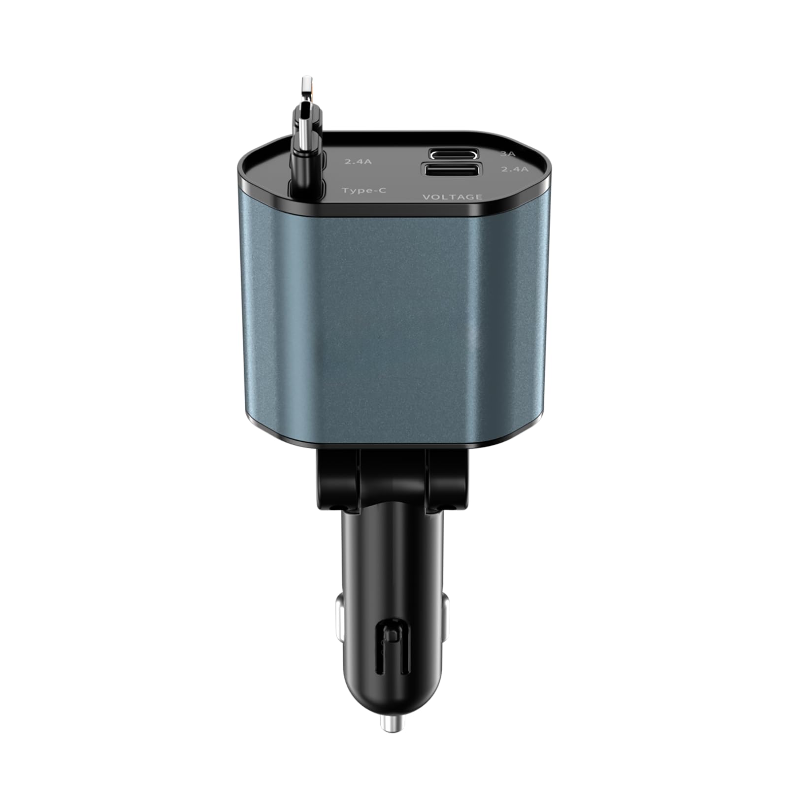 Wysuwana ładowarka samochodowa z 2 wbudowanymi kablami (USB-C/Lightning) i portami USB-C i USB, akcesoria samochodowe dla kobiet i mężczyzn - PD/QC3.0 szybkie ładowanie do iPhone'a 16/15, Samsung