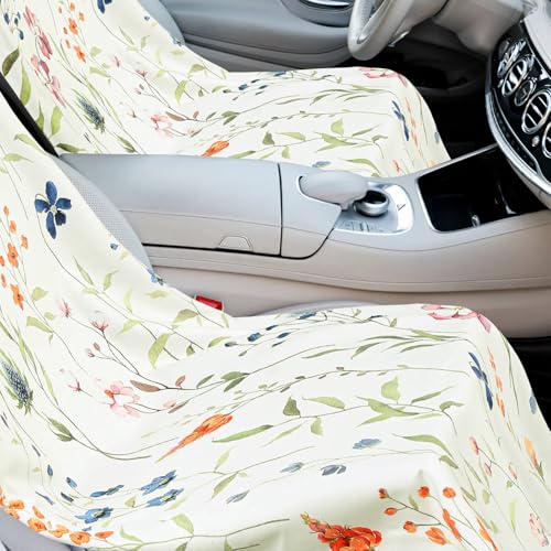 Image of Hahafelt 2 Pack Car Seat Towel Covers with Storage Bag 63 x 32 Inch Athletic Running Towel Seat Sweat Washable Non Slip Cover Gift for Car Outdoor Sport Activities (Wildflowers)