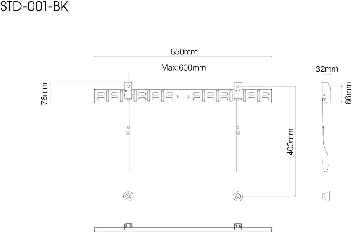 Asahi Wood Processing STD-001-BK TV Wall Mount Hardware Wall FIT Mount Type 40-70 Black Standard