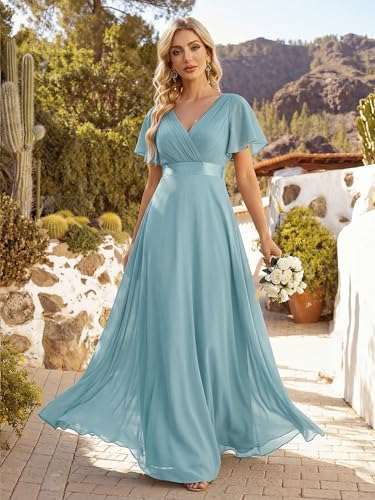Image of Ever-Pretty Women's Summer Short Sleeve Chiffon Empire Waist Floor Length Formal Bridesmaid Dress Mother of Bride Dresses