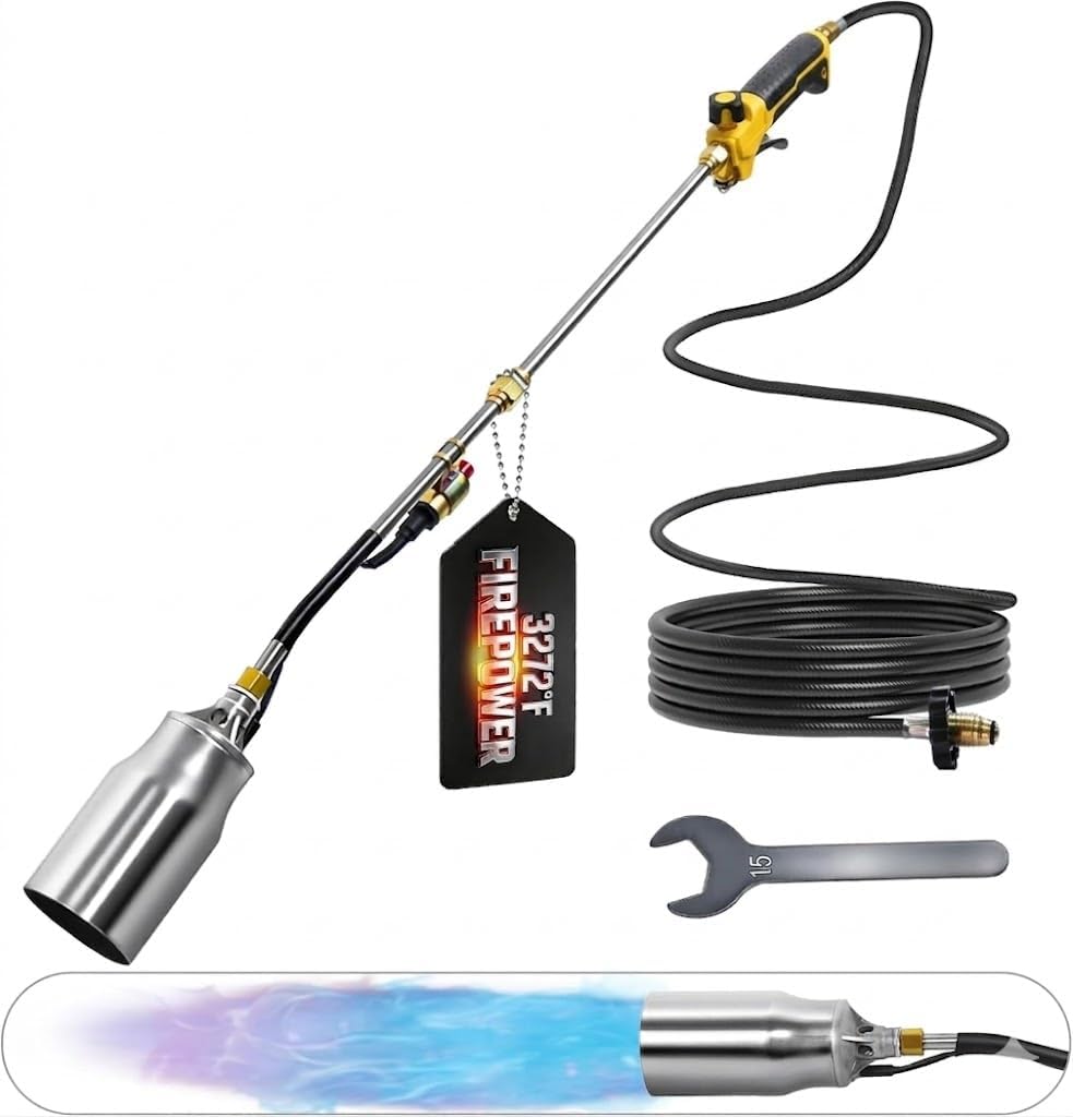 Propane Torch Weed Burner, High Output Weed Torch with Hose, Heavy Duty Blow Torch, Weed Torches for Outside,Flamethrower for Garden, Wood, Ice, Snow, Melting(Propane Tank Not Included)