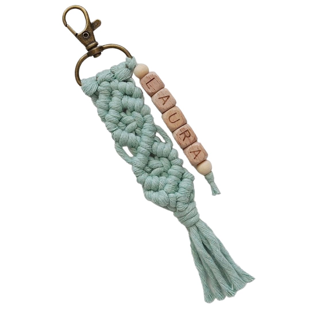 Personalized Keychain Custom Name Macrame Keychain Boho Handmade Charms Tassel Accessories for Car Key Purse Backpack