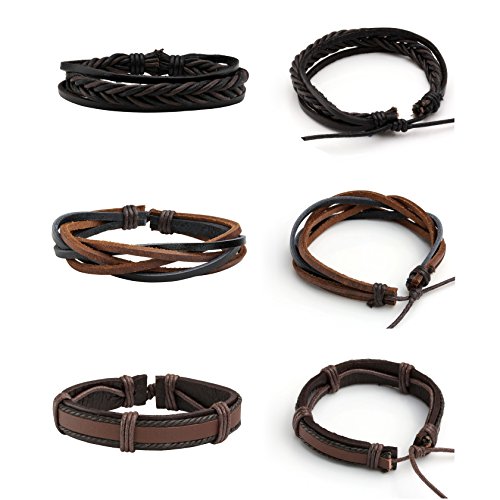 MILAKOO Braided Leather Bracelet for Men Women Cuff Wrap Bracelet Adjustable Black and Brown4