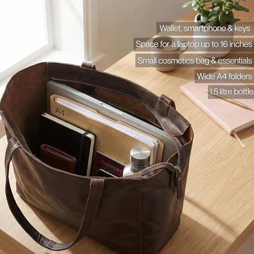 Sac femme grand cuir noir Estella cabas ordinateur 16 pouces et DIN A4