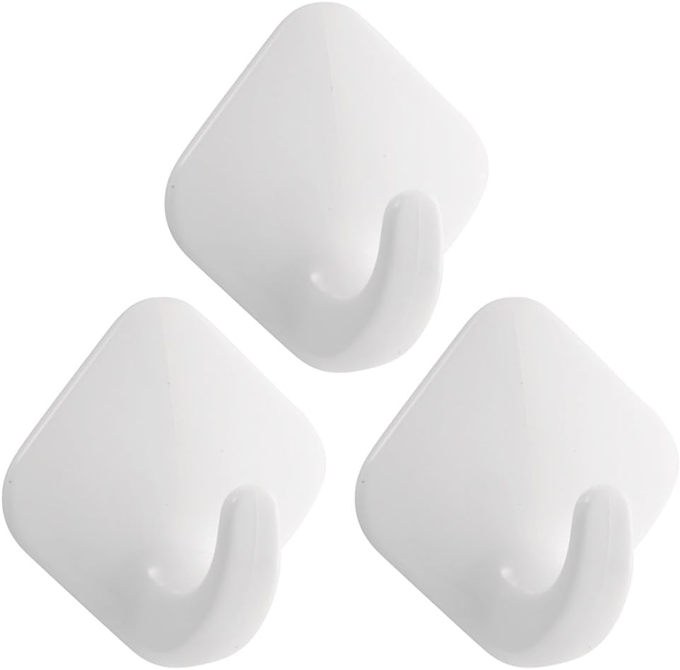 InterDesign Self-Adhesive Diamond Hook, White, Set of 3